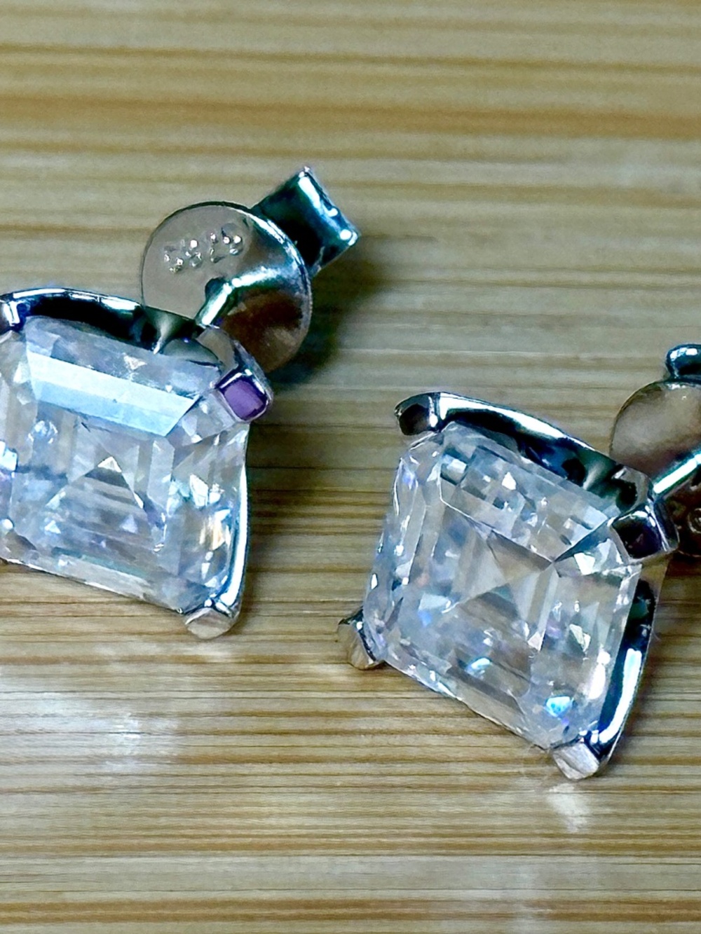 A perfect pair of 6ctw Asscher Moissanite studs in 935 Argentium silver! - Picture 9 of 15
